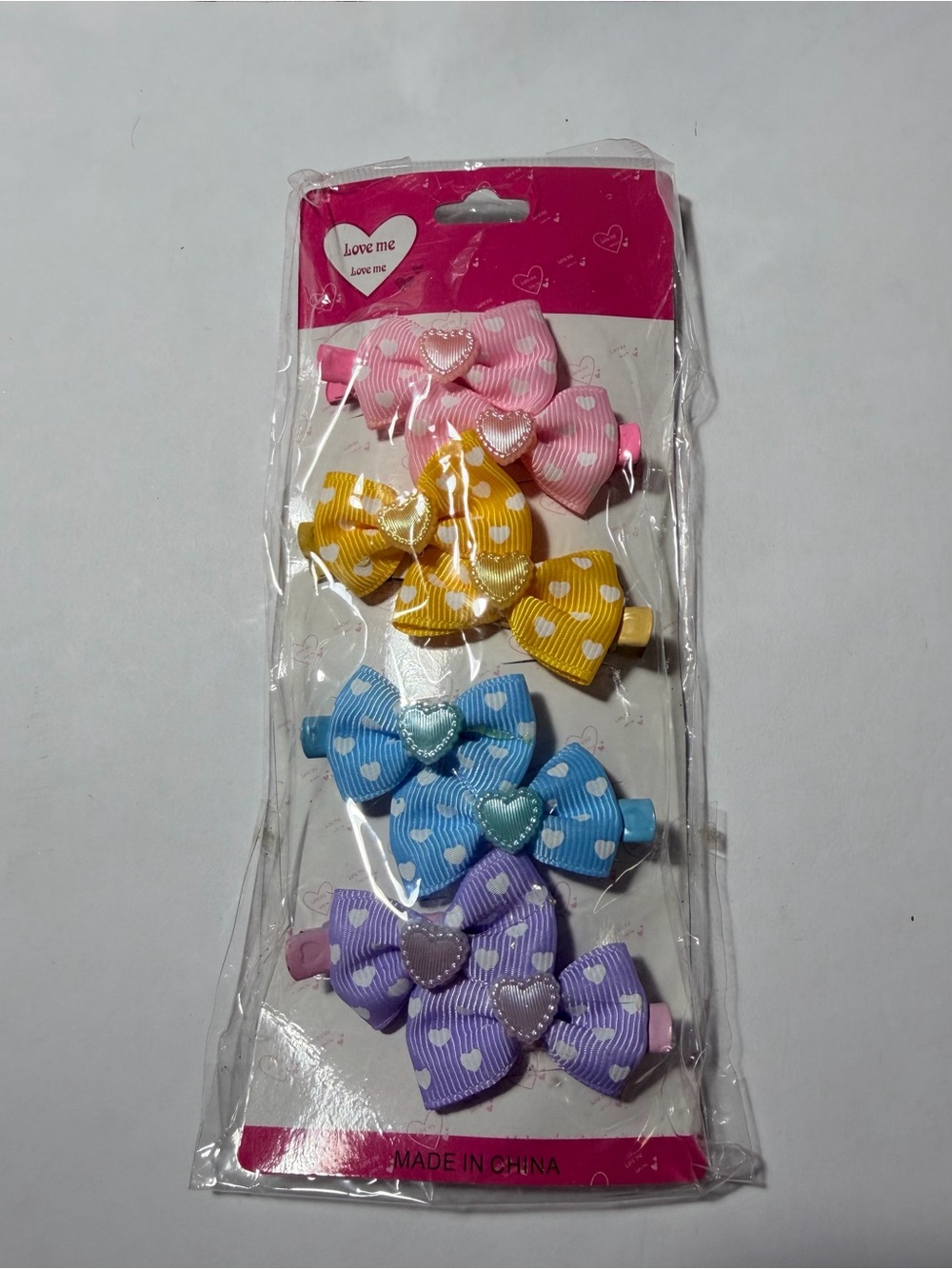 Love Me Kids Polka Heart Bow Hair Clips - Pink, Yellow, Blue, Purple